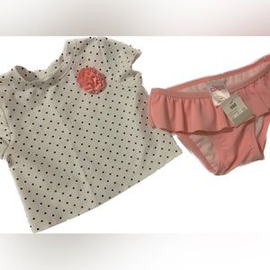 Circo White Black Pink Polka Dot Ruffle Rash Guard Tee Shirt Bikini Size 9M